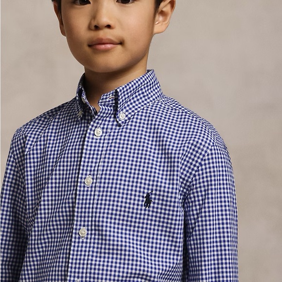 RALPH LAUREN Kids Boys Blue & White Gingham Plaid Button Down Polo Shirt - Picture 2 of 8